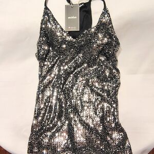 Silver and Black Sequin Strappy Top